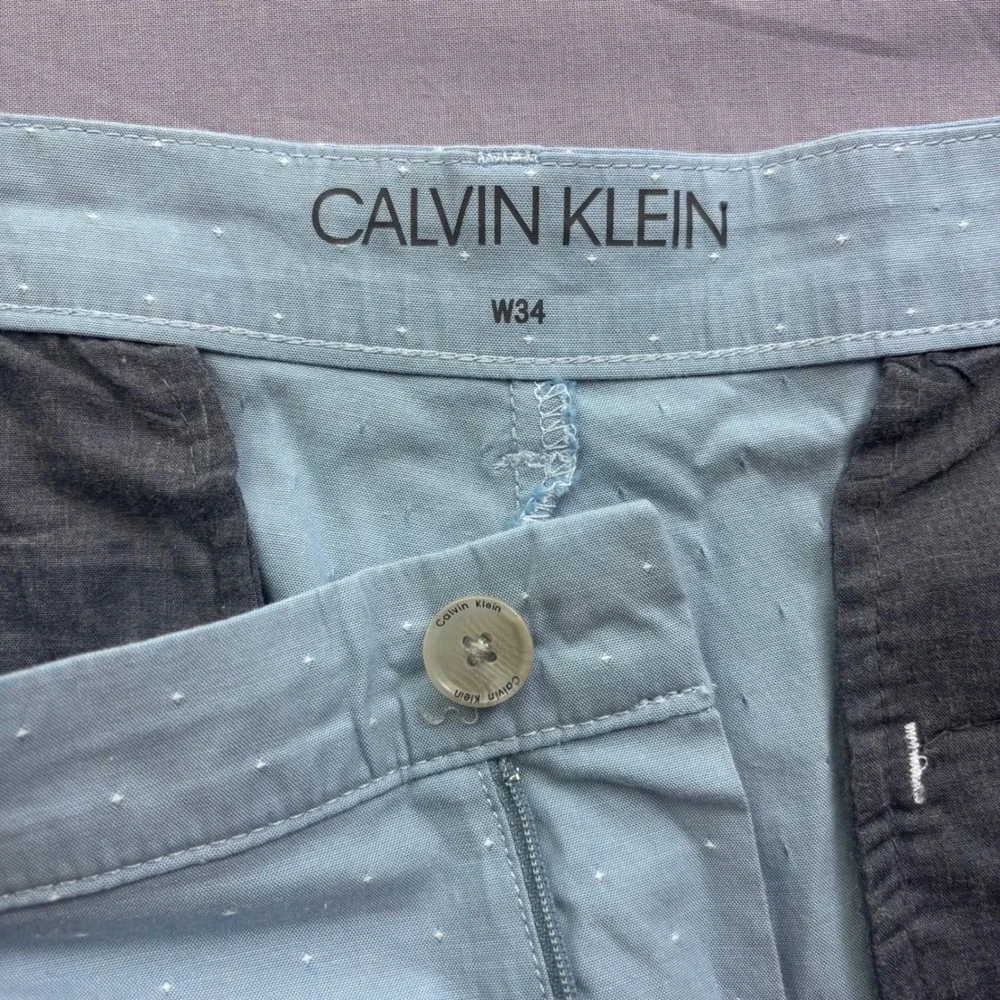 Calvin Klein Mens‎ Light Blue Micro Dot Chino Shorts W34 Stretch Cotton Blend